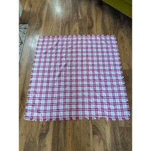 Red & White Plaid Woven Tablecloth With Fringe Edges 43" X 42"